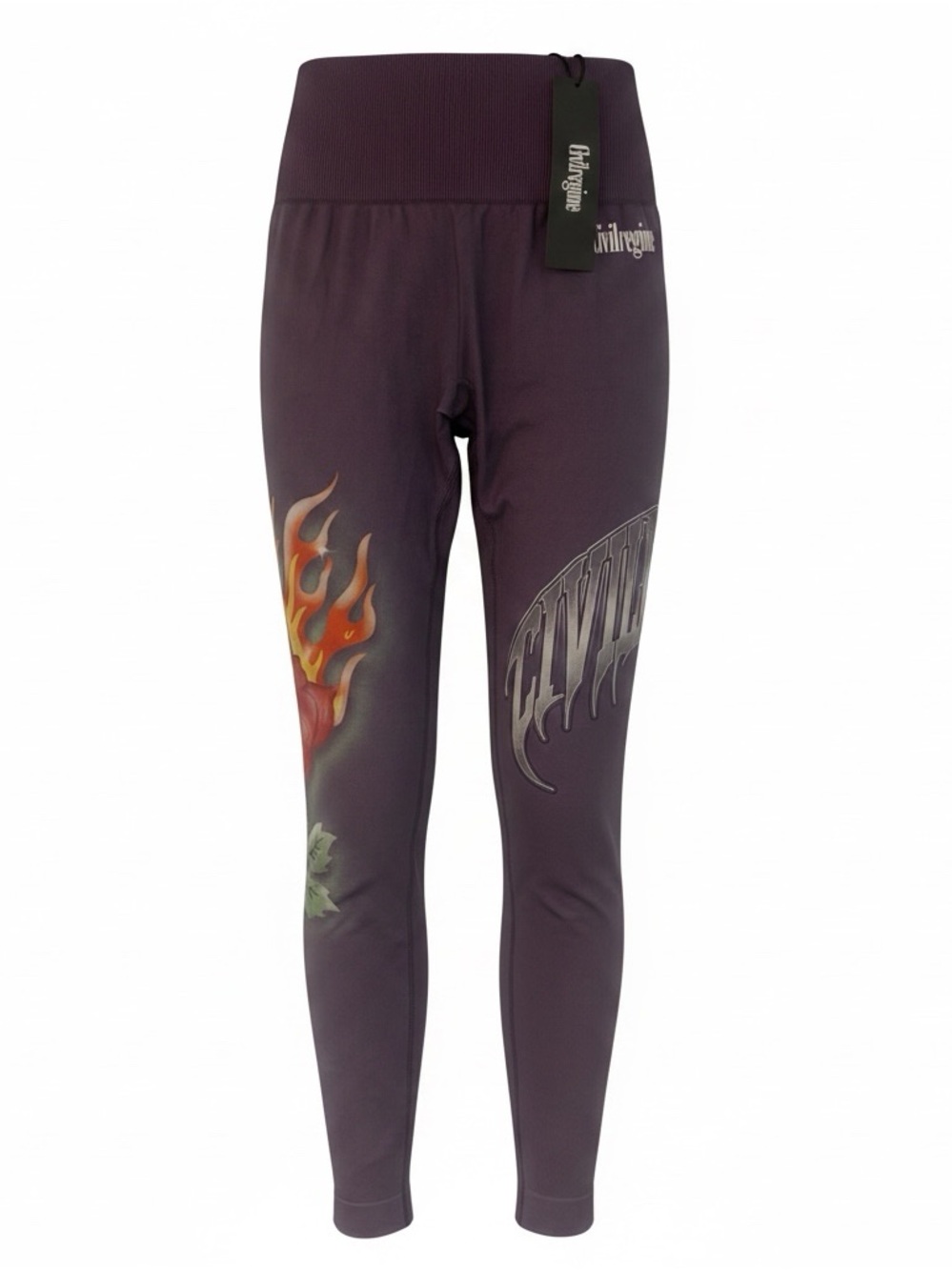 Civil Regime Purple Rose Flame Graphic Print High Waist Leggings Womens Small